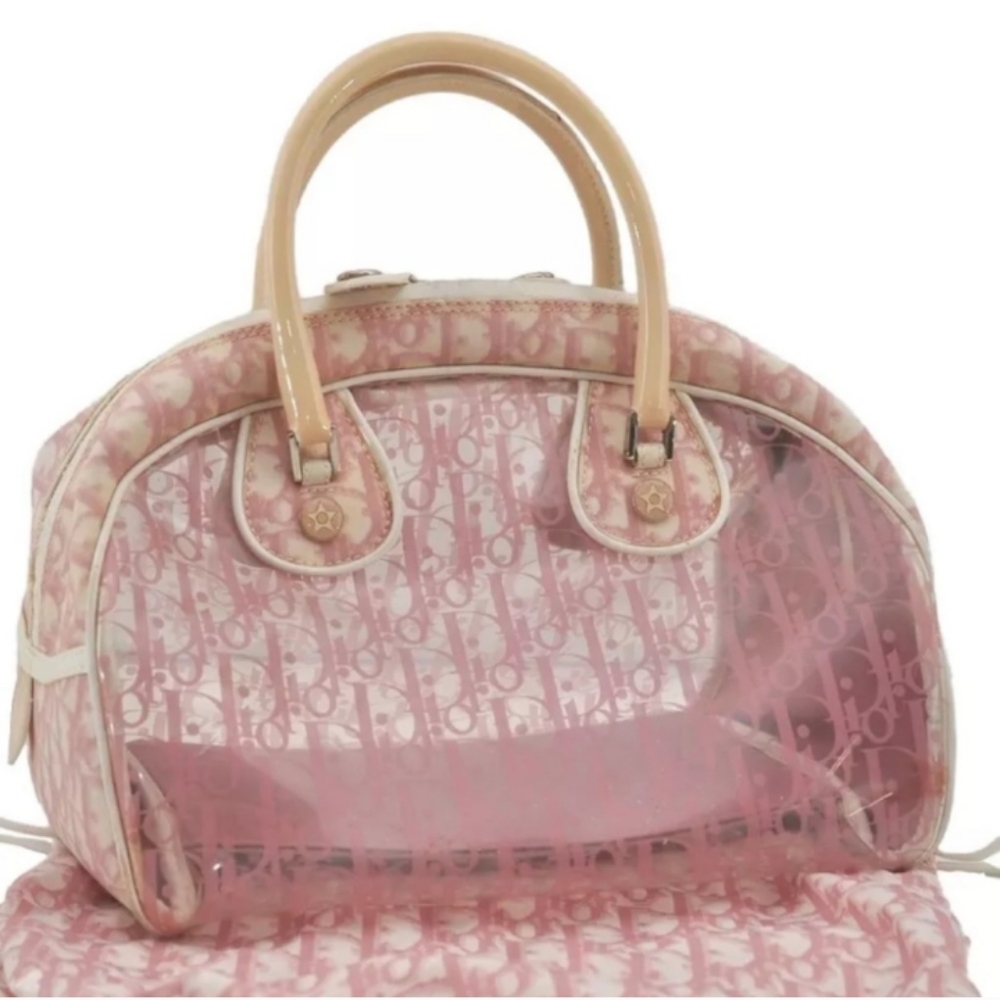 RARE Christian Dior Trotter Vinyl Enamel Pink Japan Edition Clear Hand Bag